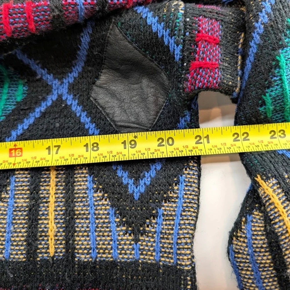 Vintage‎ 80s 90s Graphic Knit Sweater Leather Applique Grandpacore Coogi Style M